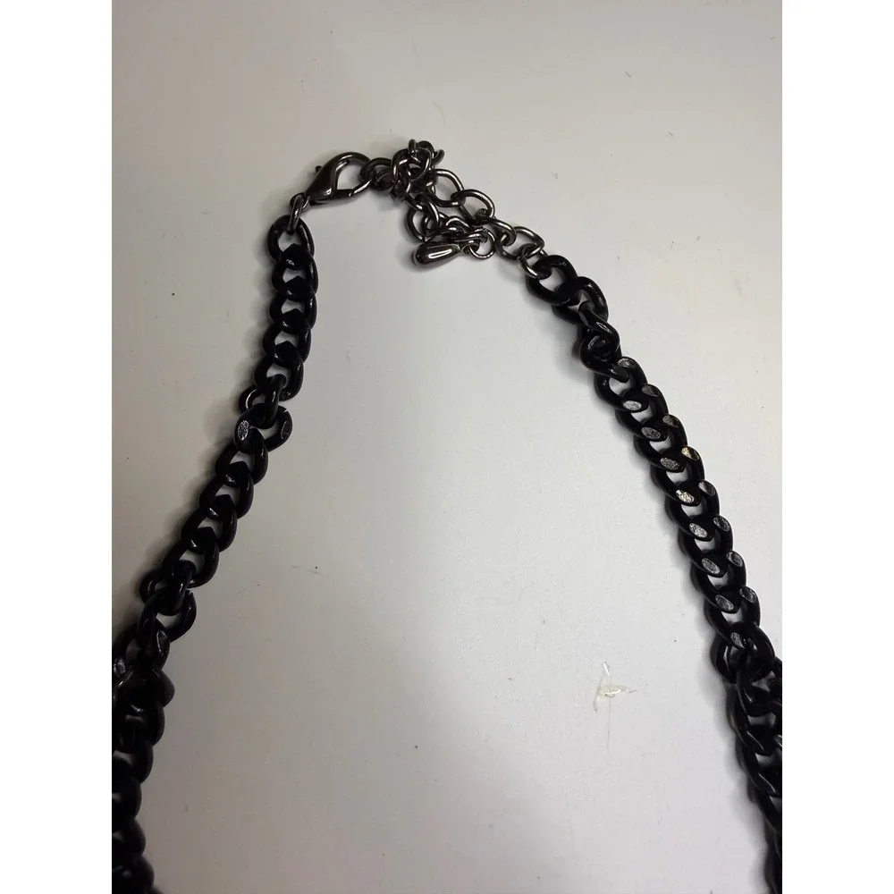 Mixed Media Bib Necklace Black Chainmail Mesh Lace Ruffle Statement Jewelry